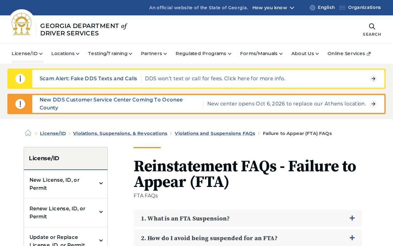 Georgia DDS failure-to-appear suspension and court release instructions
